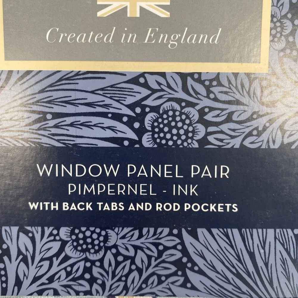 William Morris Curtain Panel Pair 50x84 Pimpernel Ink Navy Blue Floral Cotton